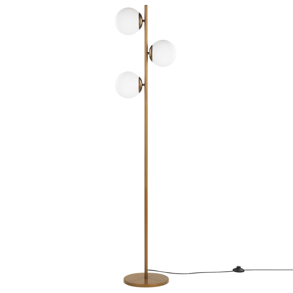 Lampada da Terra in Metallo dorato 3 punti luce Tonalità Bianche Rotonde design moderno contemporaneo