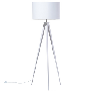 Lampada da Terra paralume in policotone Bianco 156H cm Bianco Gambe Treppiede in Metallo Paralume Tamburo Moderno