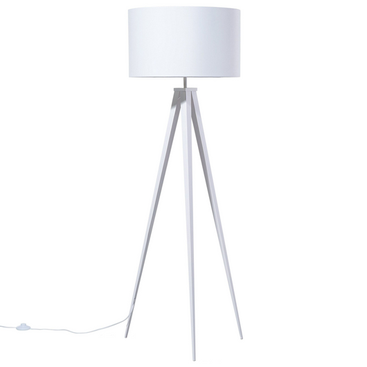 Lampada da Terra paralume in policotone Bianco 156H cm Bianco Gambe Treppiede in Metallo Paralume Tamburo Moderno