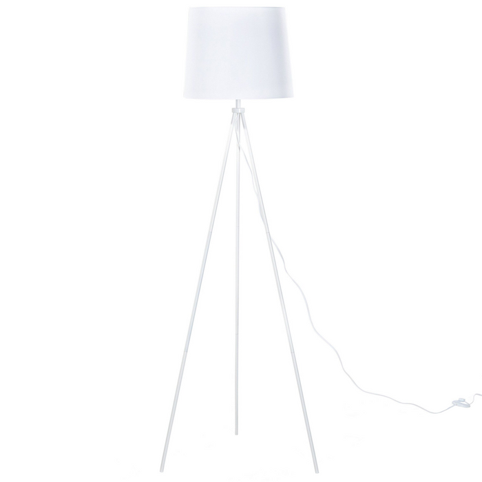Lampada da terra in metallo bianco 149 cm treppiede paralume in policotone con paralume a tamburo dal design moderno