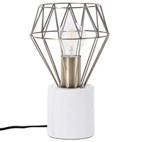 Lampada da Tavolo Lampada da Comodino Ottone Metallo Diamante Gabbia Paralume Base Rotonda Effetto Marmo