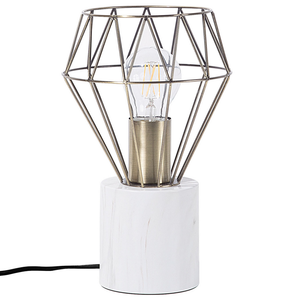 Lampada da Tavolo Lampada da Comodino Ottone Metallo Diamante Gabbia Paralume Base Rotonda Effetto Marmo
