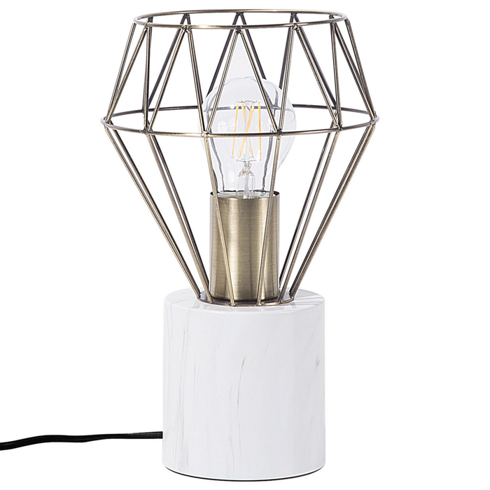 Lampada da Tavolo Lampada da Comodino Ottone Metallo Diamante Gabbia Paralume Base Rotonda Effetto Marmo