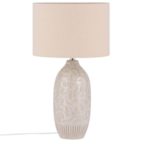Lampada da comodino in ceramica beige 57 cm motivo a foglia con paralume a tamburo tradizionale