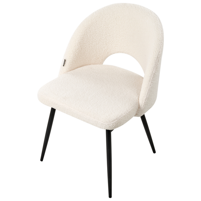 Set di 2 sedie da pranzo in tessuto bouclè bianco braccioli schienale intagliato gambe in metallo moderna industriale