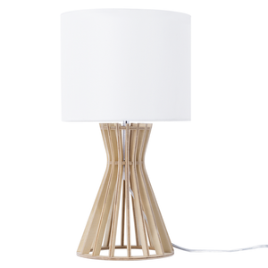 Lampada da Tavolo Legno Chiaro e Paralume Bianco Contemporanea