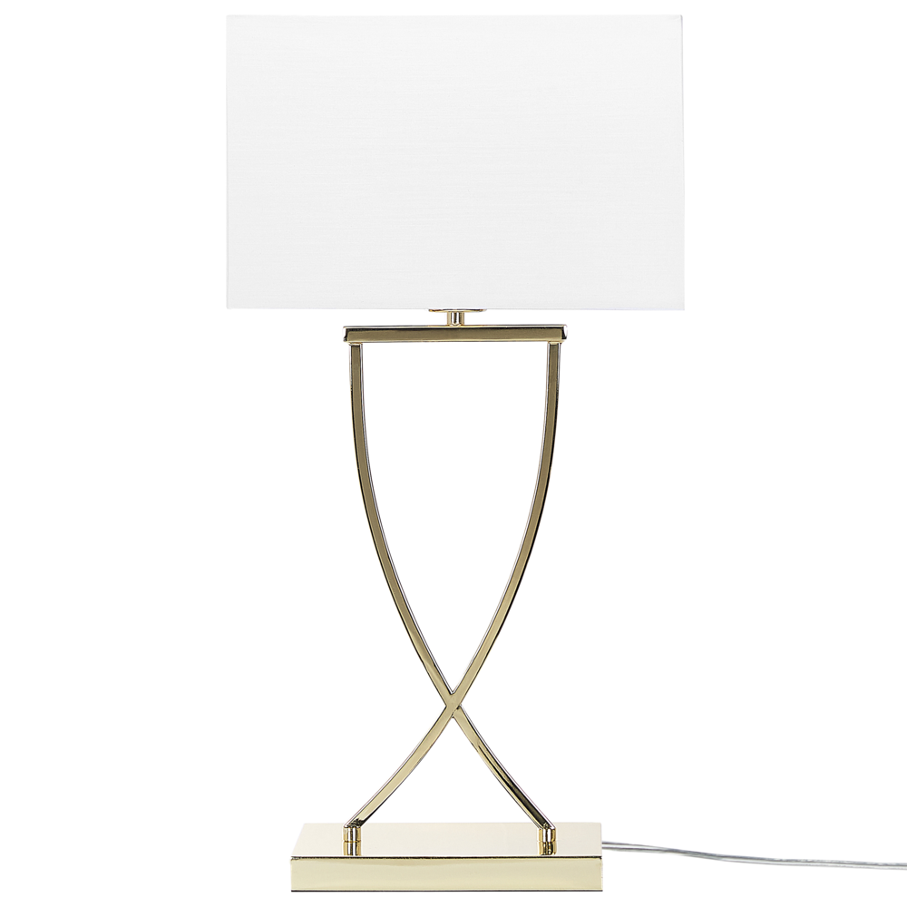 Lampada da Tavolo Metallo dorato Bianco Paralume paralume in policotone Rettangolare 62H cm Soggiorno Moderno