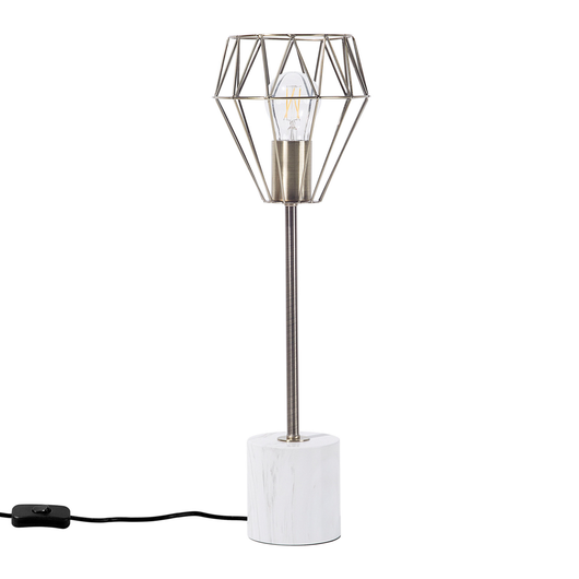 Lampada da Tavolo Comodino Luce Ottone Metallo Diamante Gabbia Paralume Base Rotonda Effetto Marmo Alto