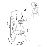 Set di 2 Sgabelli Bar Tessuto Verde Chiaro con Braccioli Schienale Trapuntato Gambe in Metallo Nero