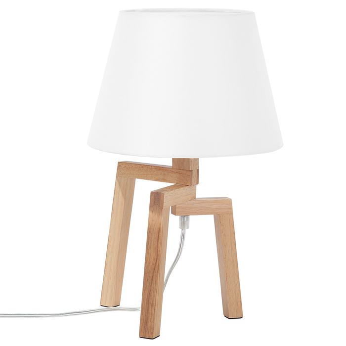Lampada da Tavolo Cotone Bianco Paralume Legno Chiaro 3 Gambe Moderna