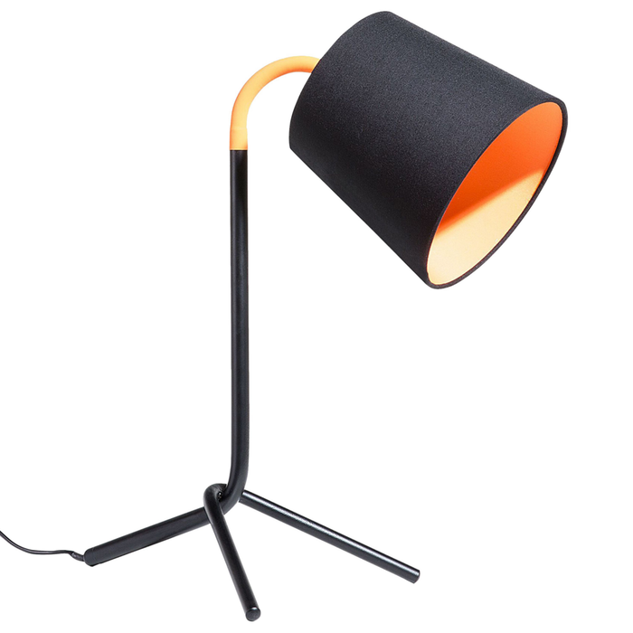 Lampada da Tavolo Nera con Base Treppiede in Metallo Arancio 42H cm Lampada da Notte di Design Moderno