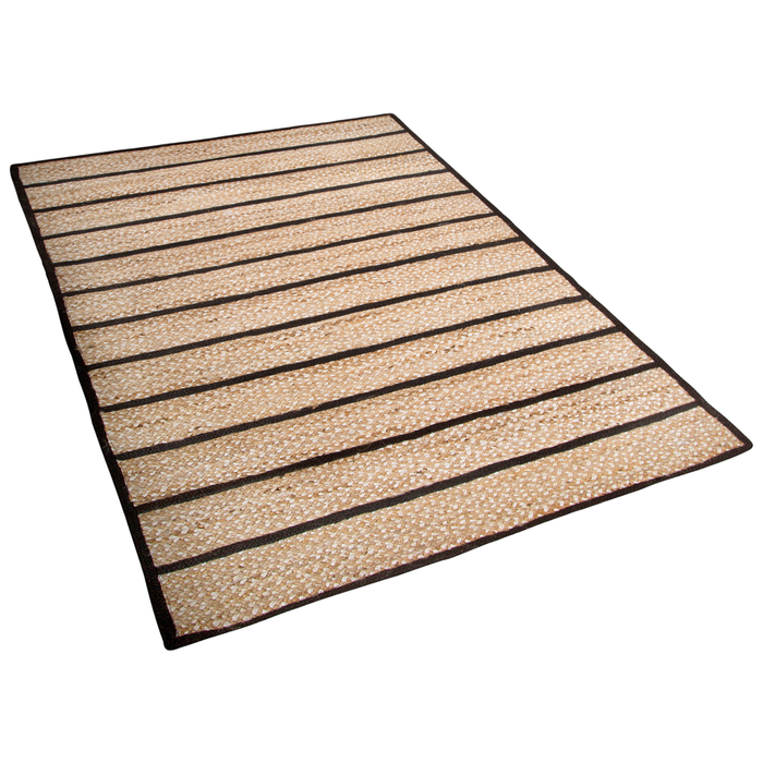 Tappeto tappetino Tappeto Nero e Beige Cotone Juta Rigato 140 x 200 cm Rustic Boho