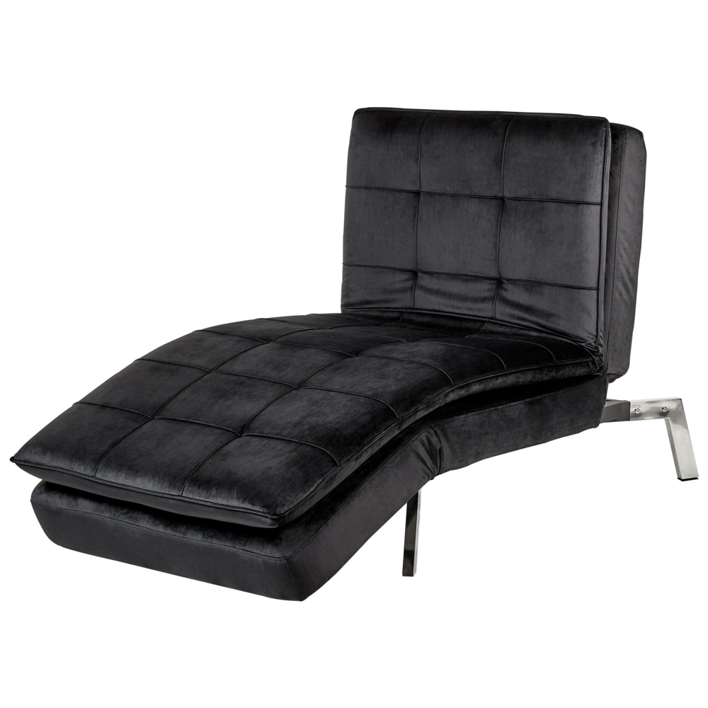 Chaise Longue Velluto nero e Poggiapiedi Regolabili Moderna Glamour