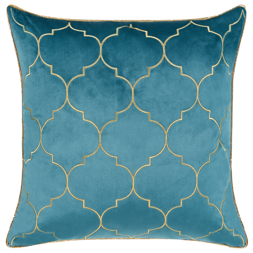 Set di 2 cuscini decorativi velluto blu 45 x 45 cm con frange e motivo orientale elegante glamour