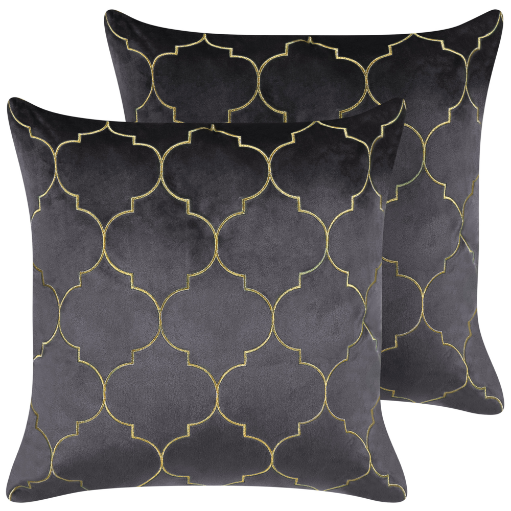 Set di 2 cuscini decorativi grigio 45 x 45 cm con frange e motivo orientale elegante glamour