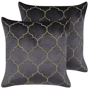 Set di 2 cuscini decorativi grigio 45 x 45 cm con frange e motivo orientale elegante glamour