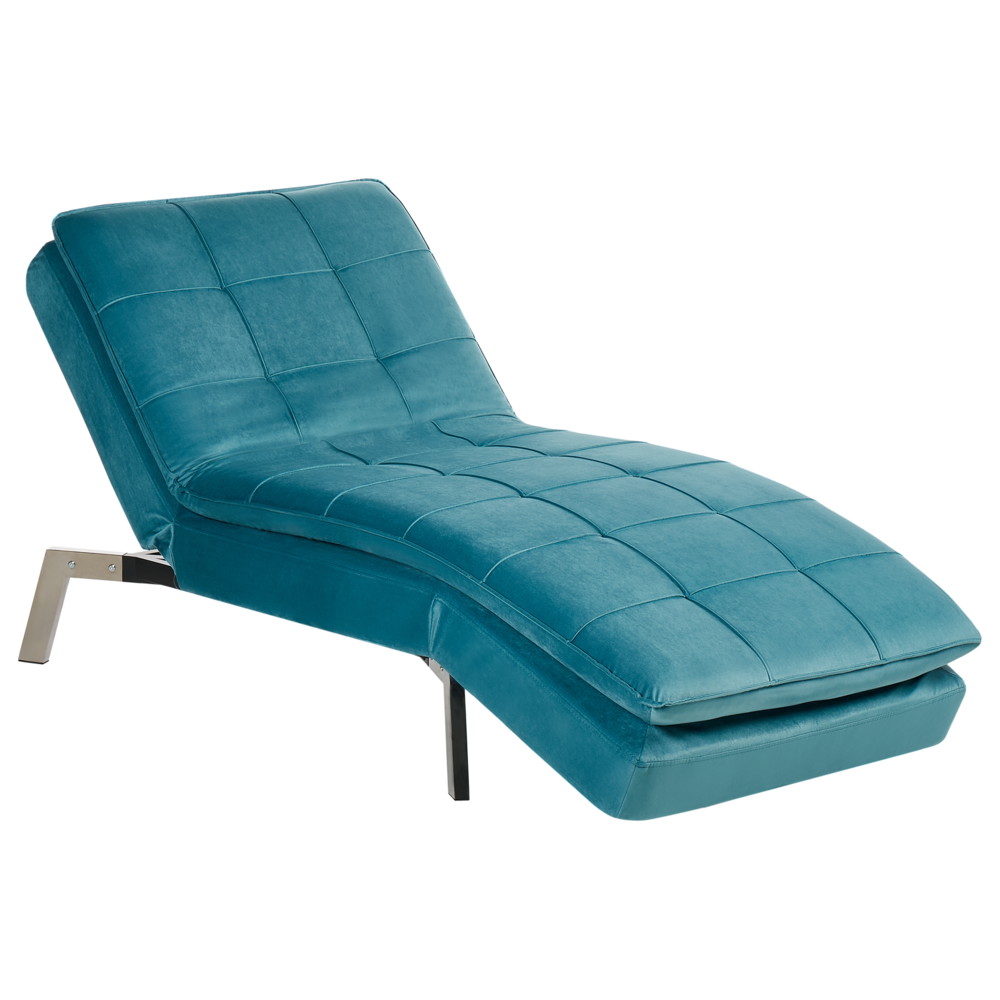 Chaise Longue Velluto verde acqua Schienale e Poggiapiedi Regolabili Moderna Glamour