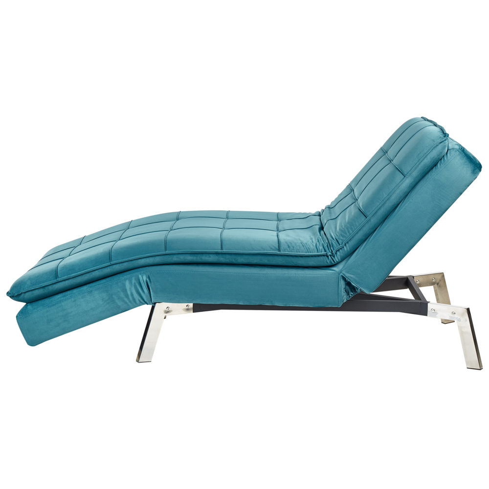 Chaise Longue Velluto verde acqua Schienale e Poggiapiedi Regolabili Moderna Glamour