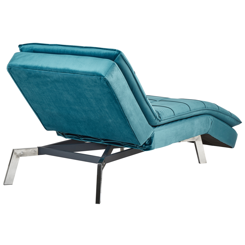 Chaise Longue Velluto verde acqua Schienale e Poggiapiedi Regolabili Moderna Glamour