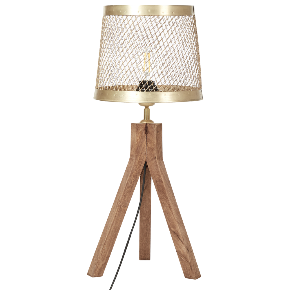 Lampada da tavolo in legno di mango scuro con paralume in ferro d'ottone Design classico Illuminazione moderna per la casa