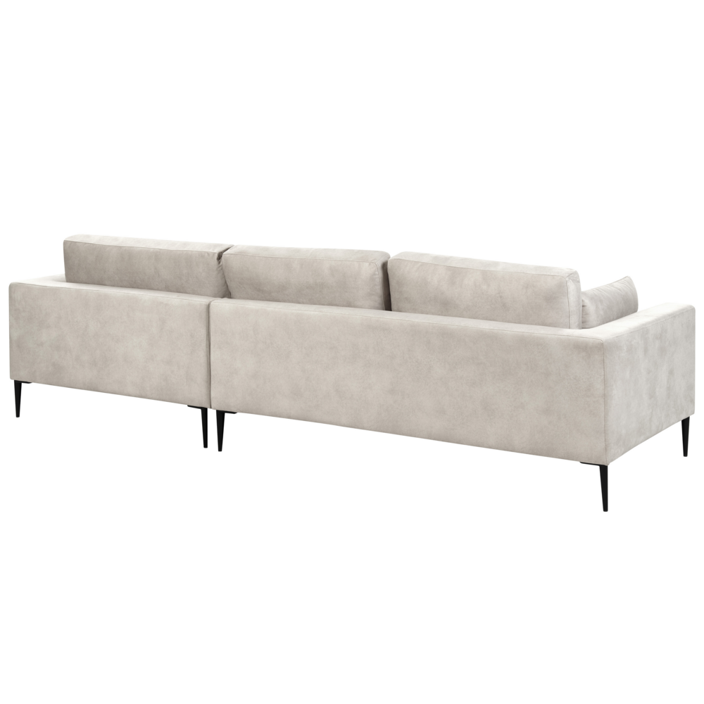 Divano angolare a sinistra grigio in velluto imbottito a forma di L con sedile imbottito e trapuntato e cuscini