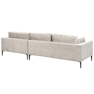 Divano angolare a sinistra grigio in velluto imbottito a forma di L con sedile imbottito e trapuntato e cuscini