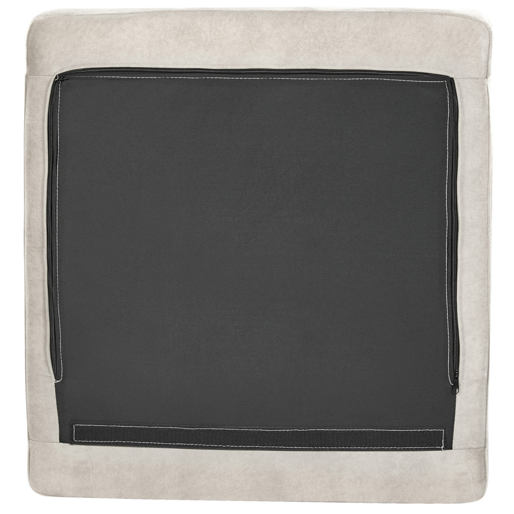 Divano angolare a sinistra grigio in velluto imbottito a forma di L con sedile imbottito e trapuntato e cuscini