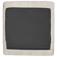 Divano angolare a sinistra grigio in velluto imbottito a forma di L con sedile imbottito e trapuntato e cuscini