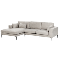 Divano angolare a destra bianco crema in velluto imbottito a forma di L con sedile imbottito e trapuntato e cuscini