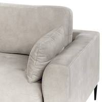 Divano angolare a destra bianco crema in velluto imbottito a forma di L con sedile imbottito e trapuntato e cuscini