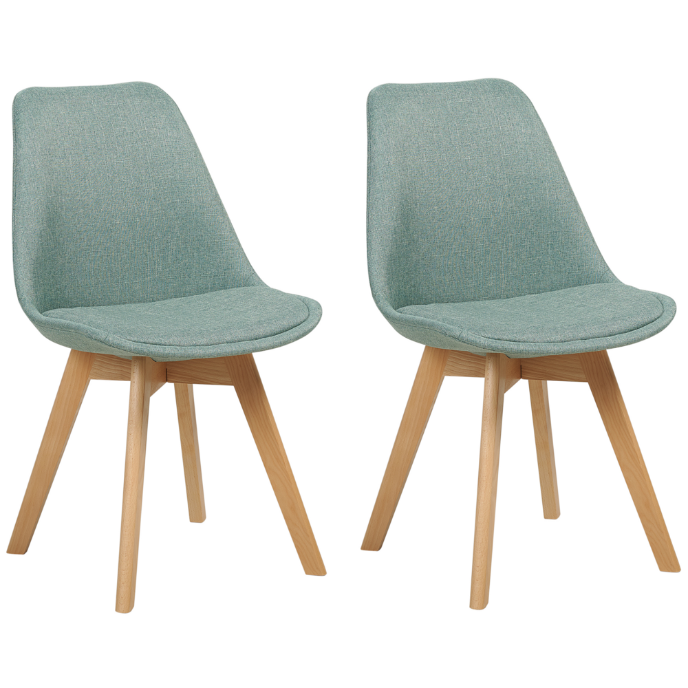 Set di 2 sedie da pranzo con rivestimento in tessuto verde menta gambe in legno eleganti design moderno	
