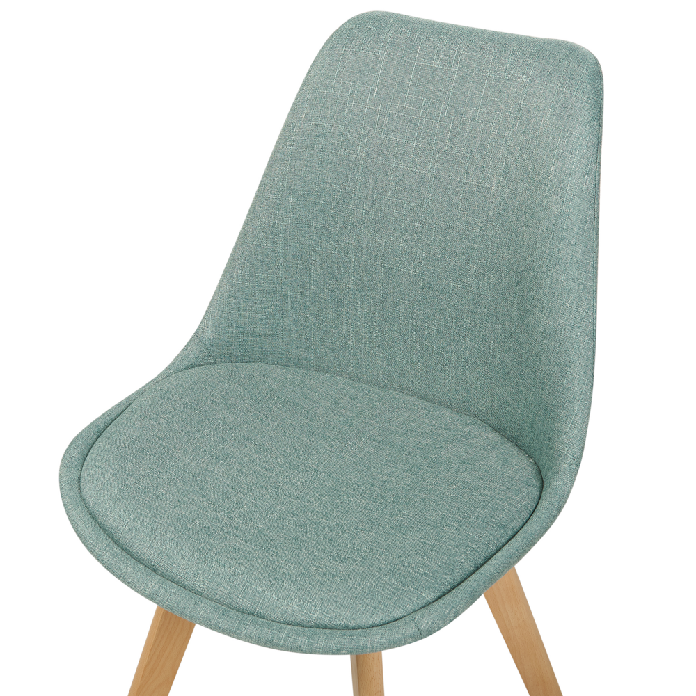 Set di 2 sedie da pranzo con rivestimento in tessuto verde menta gambe in legno eleganti design moderno	