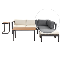 Set da giardino 5 posti in alluminio nero e grigio con divano e cuscini beige e tavolo a doghe set moderno scandinavo esterno