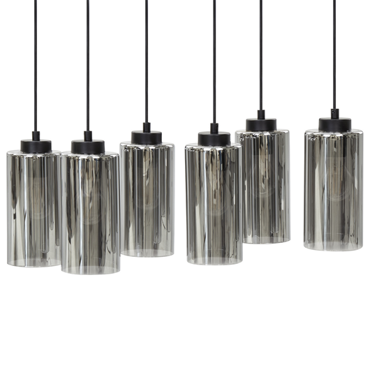 Lampada a sospensione Base in ferro grigio e nero Paralume in vetro fumé 6 punti luce Accessori per la casa Illuminazione