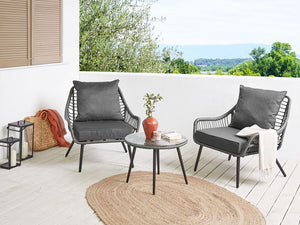 Set da Balcone con Tavolino e 2 Sedie in Finto Rattan Beige con Cuscini da esterno giardino terrazzo balcone