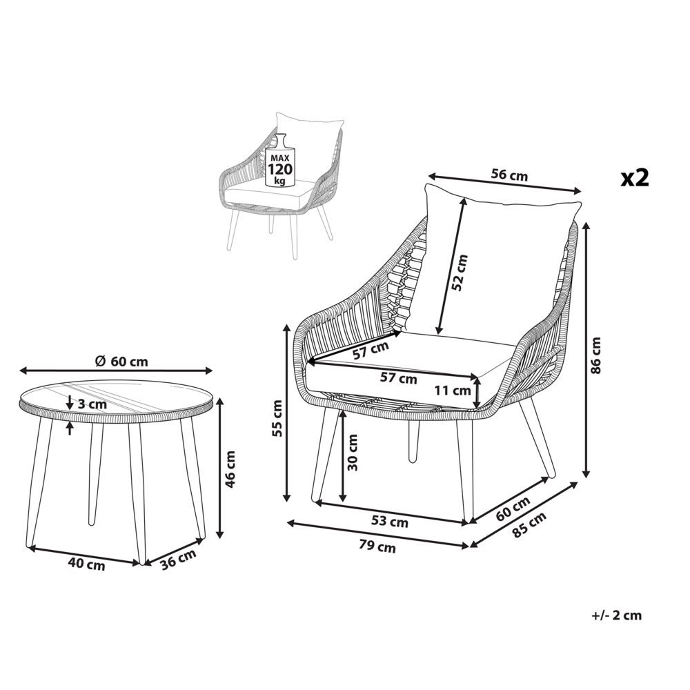 Set da Balcone con Tavolino e 2 Sedie in Finto Rattan Beige con Cuscini da esterno giardino terrazzo balcone