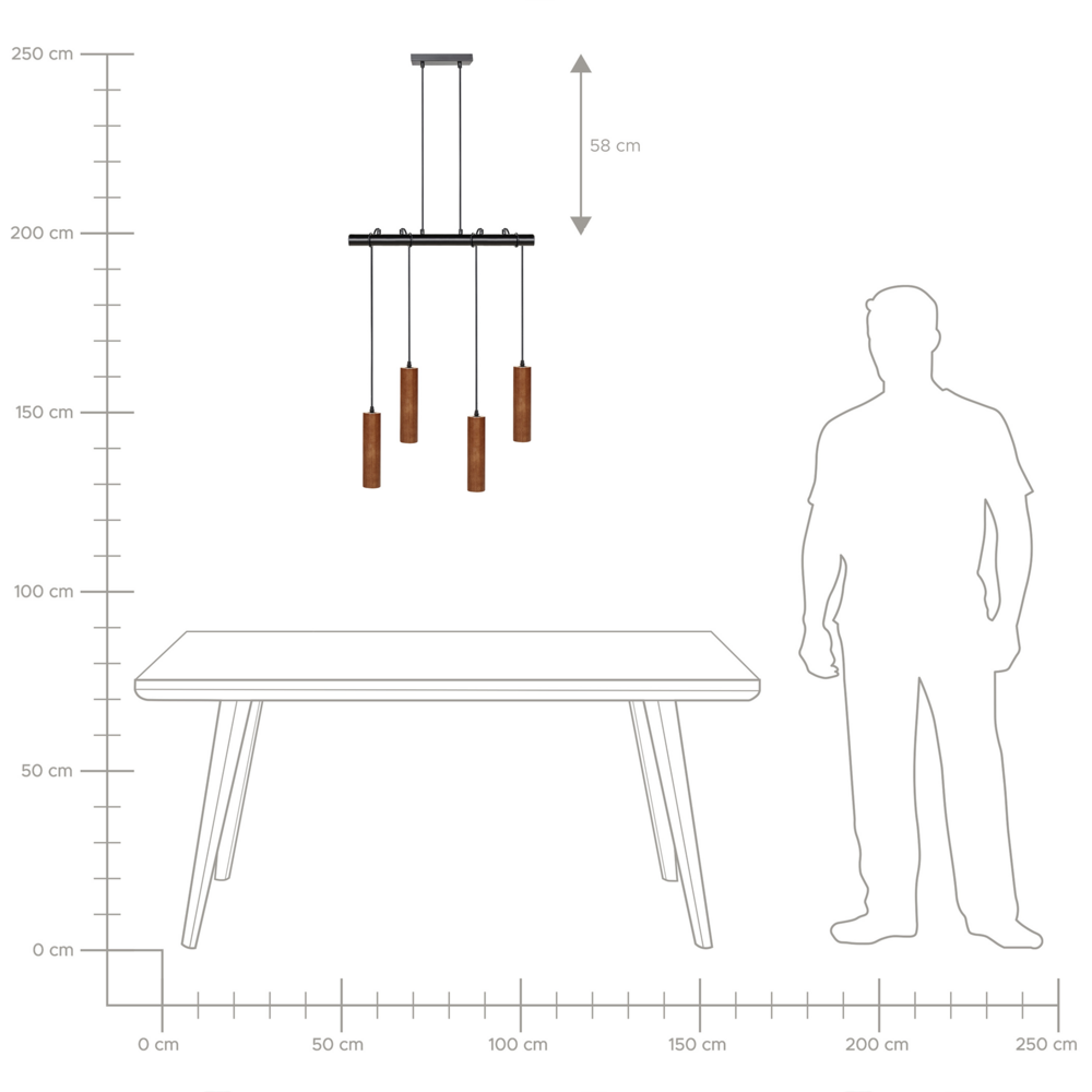 Lampada a sospensione Legno scuro Base in ferro Paralume in legno di quercia 4 punti luce Accessori per la casa Illuminazione