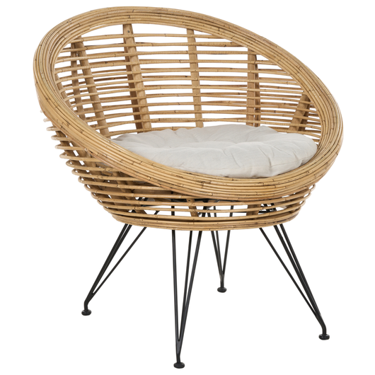 Sedia Naturale Rattan Light Beige Cotone Cuscino Indoor Outdoor Stile Boho Giardino Patio Balcone
