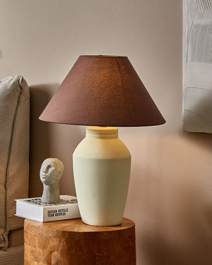 Lampada da comodino in ceramica beige con paralume in tessuto di lino illuminazione tradizionale soggiorno
