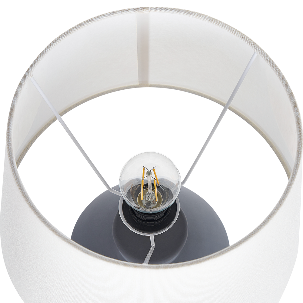 Lampada da tavolo in ceramica grigia con paralume in lino e base minimalista design stile contemporaneo