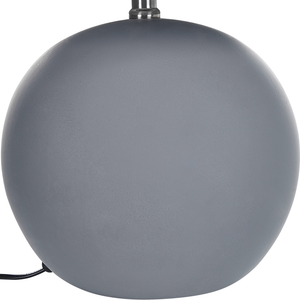 Lampada da tavolo in ceramica grigia con paralume a tamburo in lino e base rotonda stile design contemporaneo