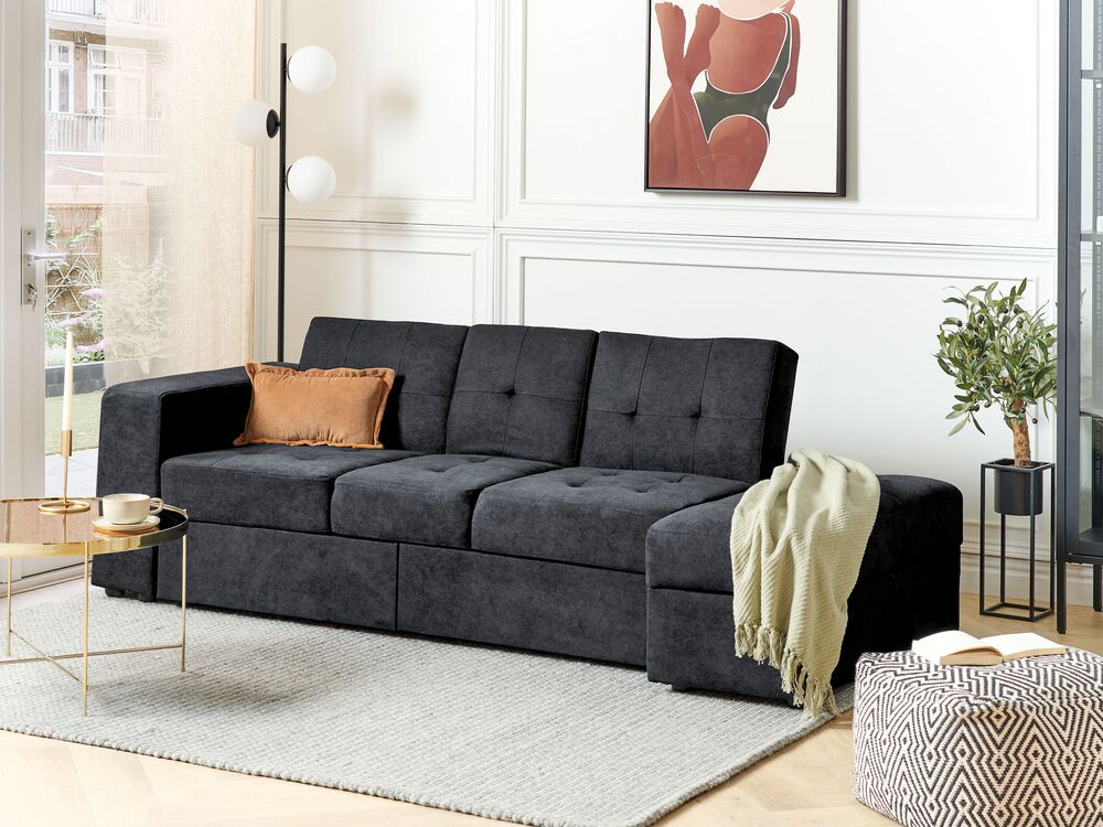 Divano letto componibile Pouf contenitore nero Cassetti estraibili Click Clack Vassoio ribaltabile