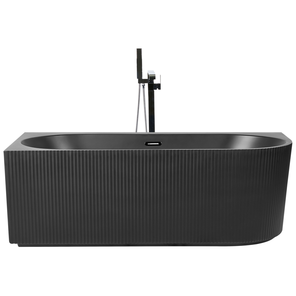 Vasca da bagno angolare destra in acrilico nero opaco 170 x 80 cm Finitura scanalata Bagno in stile moderno
