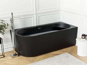 Vasca da bagno angolare sinistra in acrilico nero opaco 170 x 80 cm Finitura scanalata Bagno in stile moderno