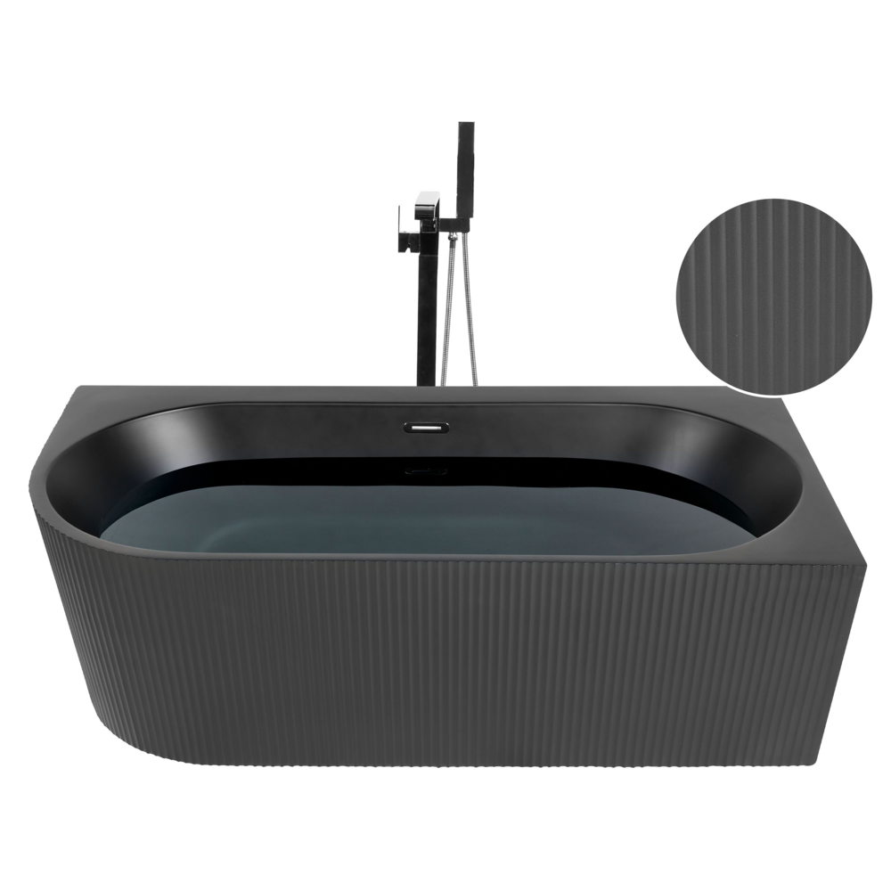 Vasca da bagno angolare sinistra in acrilico nero opaco 170 x 80 cm Finitura scanalata Bagno in stile moderno