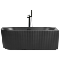 Vasca da bagno angolare sinistra in acrilico nero opaco 170 x 80 cm Finitura scanalata Bagno in stile moderno