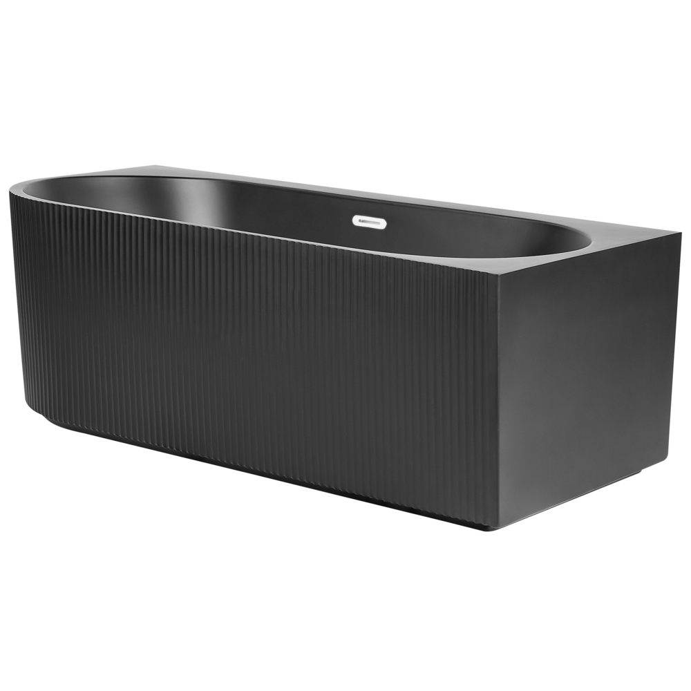 Vasca da bagno angolare sinistra in acrilico nero opaco 170 x 80 cm Finitura scanalata Bagno in stile moderno