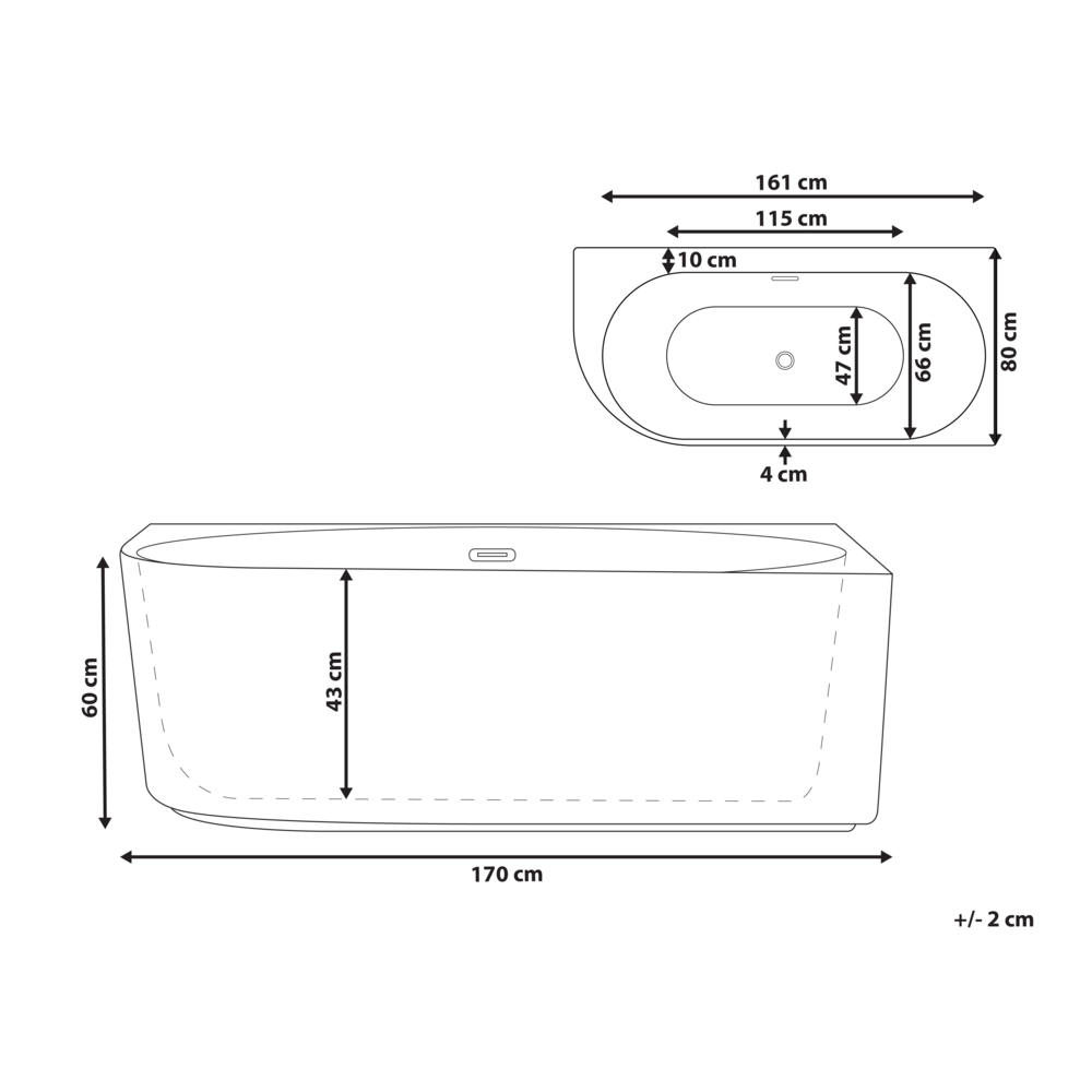 Vasca da bagno angolare sinistra in acrilico nero opaco 170 x 80 cm Finitura scanalata Bagno in stile moderno