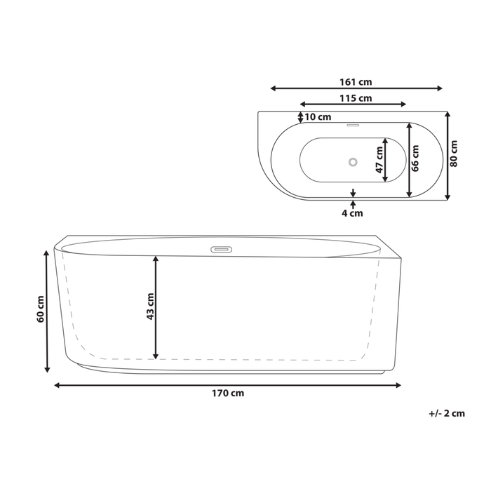 Vasca da bagno angolare sinistra in acrilico nero opaco 170 x 80 cm Finitura scanalata Bagno in stile moderno