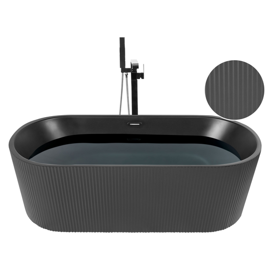 Vasca da bagno freestanding ovale in acrilico nero opaco 170 x 80 cm Finitura scanalata Bagno in stile moderno